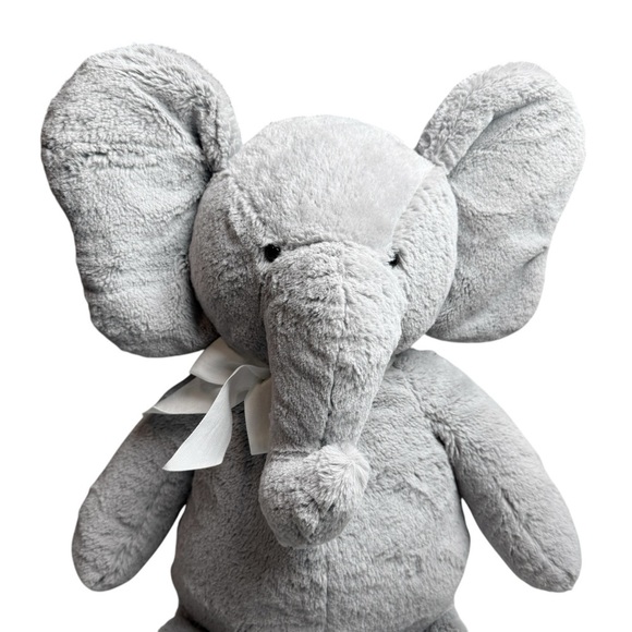 Pottery Barn Kids PBK Gray Elephant Beaded Feet Soft Grey Plush Bow Stuffed BIG - Picture 3 of 15